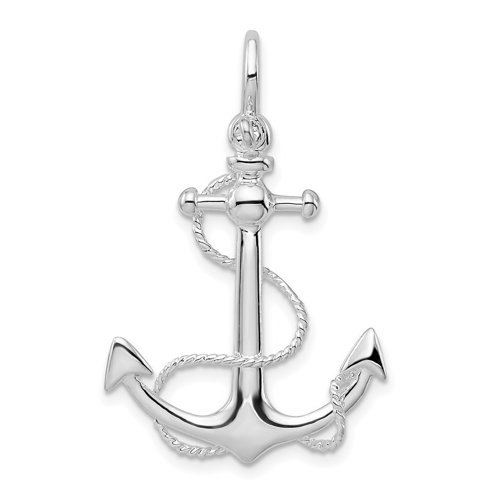 925 Sterling Silver Nautical  3D Anchor with Rope Small Necklace Charm Pendant